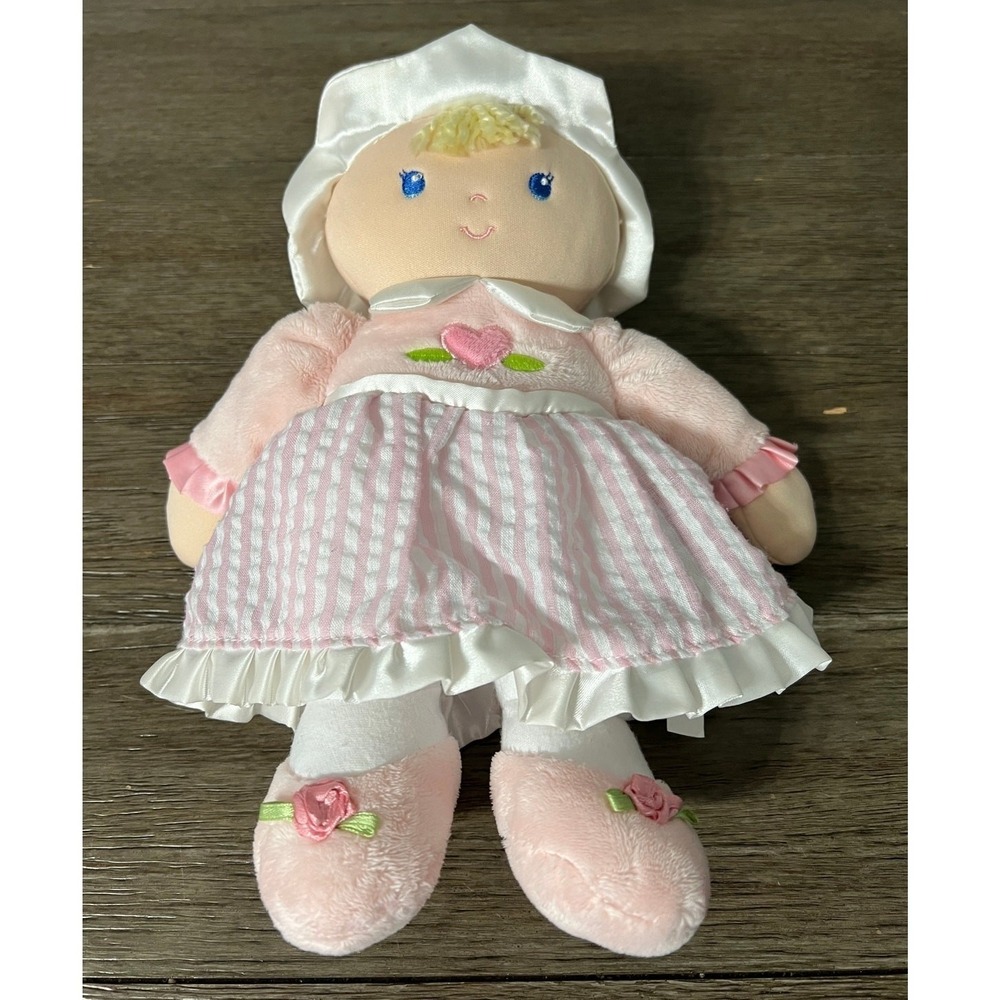 Kids Preferred My First Baby Doll Plush Pink White Stripe Blonde Blue Eyes
